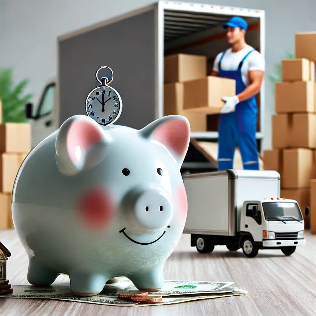 Hiring movers vs DIY moving with a piggybank and mover moving furniture